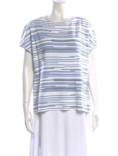 Pre-owned St John Striped Bateau Neckline Top W/ Tags In White