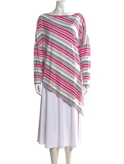 Pre-owned St John Striped Bateau Neckline Top In White