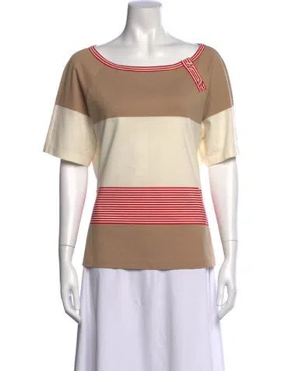Pre-owned St John Striped Bateau Neckline T-shirt In Yellow