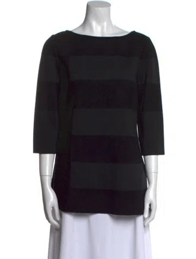 Pre-owned St John Striped Bateau Neckline Tunic In Black