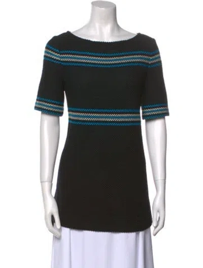 Pre-owned St John Striped Bateau Neckline Tunic In Black