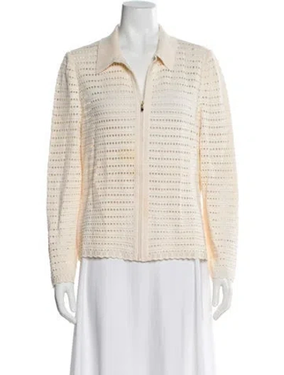 Pre-owned St John Striped Blazer In White