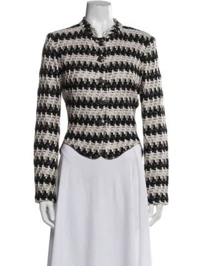 Pre-owned St John Striped Blazer In White