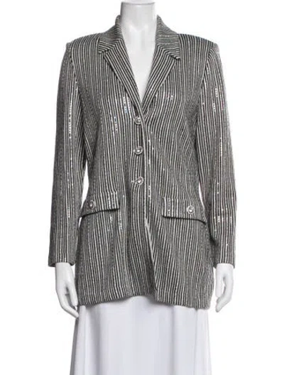 Pre-owned St John Striped Blazer In White