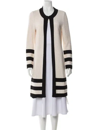 Pre-owned St John Striped Coat In White