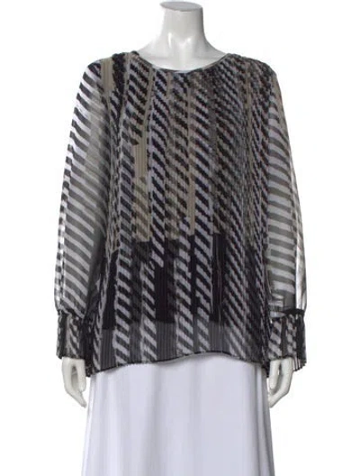 Pre-owned St John Striped Crew Neck Blouse In Black