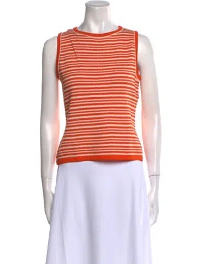 Pre-owned St John Striped Crew Neck Crop Top In Orange