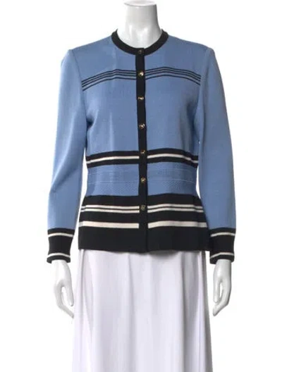 Pre-owned St John Striped Crew Neck Sweater In Blue