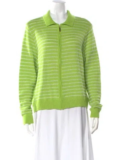 Pre-owned St John Striped Crew Neck Sweater In Green