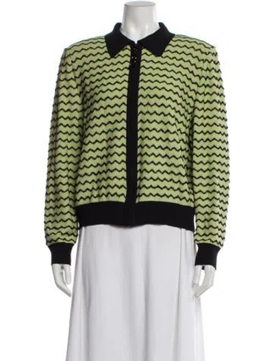 Pre-owned St John Striped Crew Neck Sweater In Green