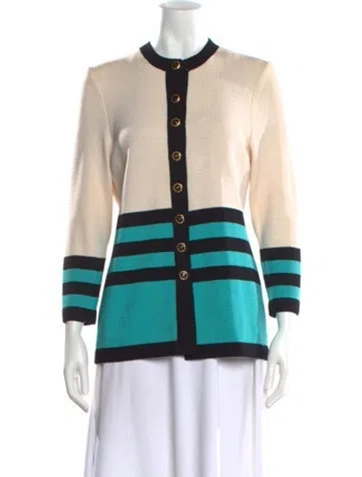 Pre-owned St John Striped Crew Neck Sweater In Neutral