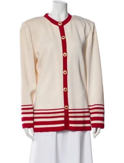 Pre-owned St John Striped Crew Neck Sweater In Neutral