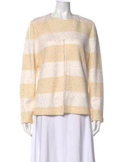 Pre-owned St John Striped Crew Neck Sweater In Neutral