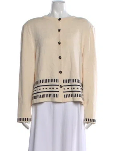 Pre-owned St John Striped Crew Neck Sweater In Neutral