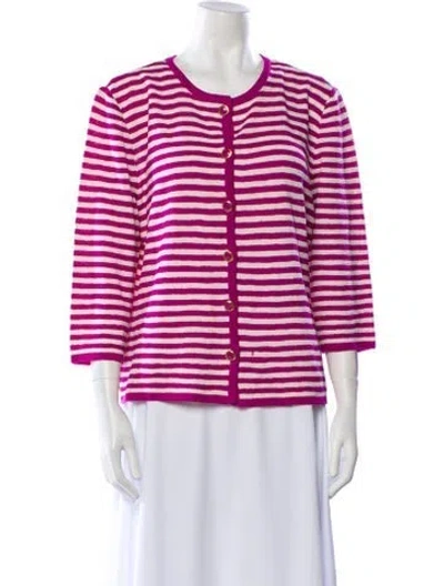 Pre-owned St John Striped Crew Neck Sweater In Pink