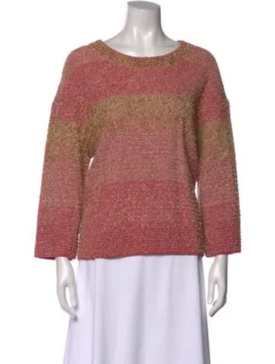 Pre-owned St John Striped Crew Neck Sweater In Pink
