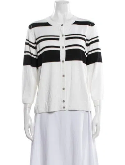 Pre-owned St John Striped Crew Neck Sweater W/ Tags In White
