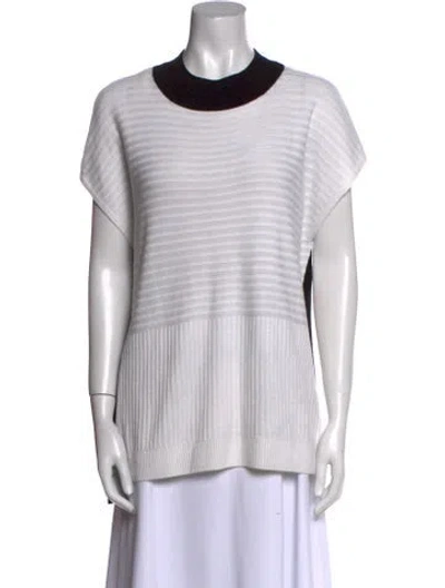 Pre-owned St John Striped Crew Neck Sweater In White