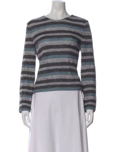 Pre-owned St John Striped Crew Neck Sweater In White
