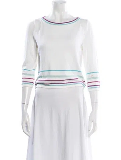 Pre-owned St John Striped Crew Neck Sweater In White