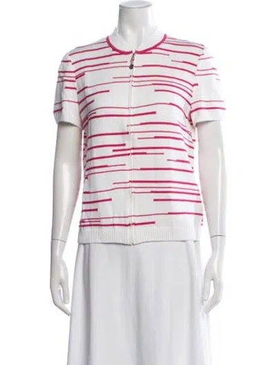 Pre-owned St John Striped Crew Neck Sweater In White