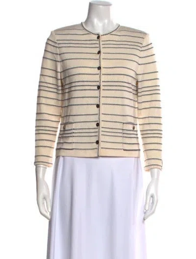 Pre-owned St John Striped Crew Neck Sweater In White