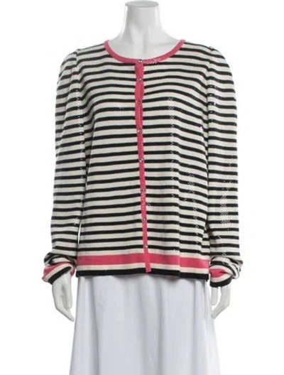 Pre-owned St John Striped Crew Neck Sweater In White