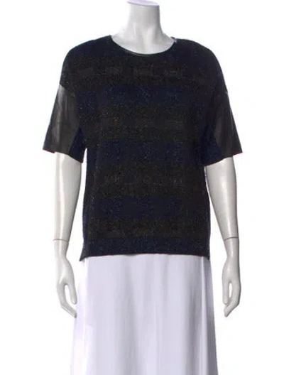 Pre-owned St John Striped Crew Neck Top In Black