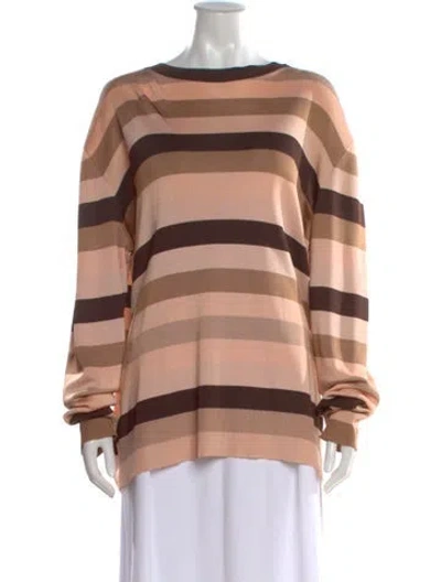 Pre-owned St John Striped Crew Neck Top In Brown