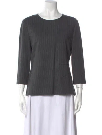 Pre-owned St John Striped Crew Neck Top In Gray
