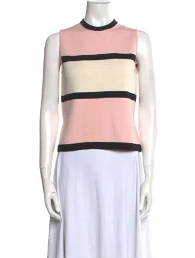 Pre-owned St John Striped Crew Neck Top In Pink