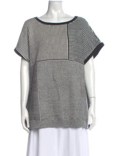 Pre-owned St John Striped Crew Neck Top In White