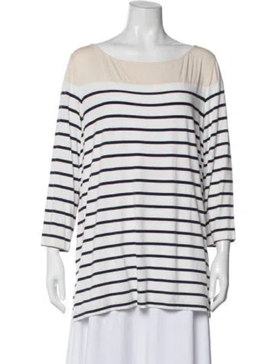 Pre-owned St John Striped Crew Neck Top In White