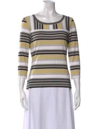 Pre-owned St John Striped Crew Neck Top In White