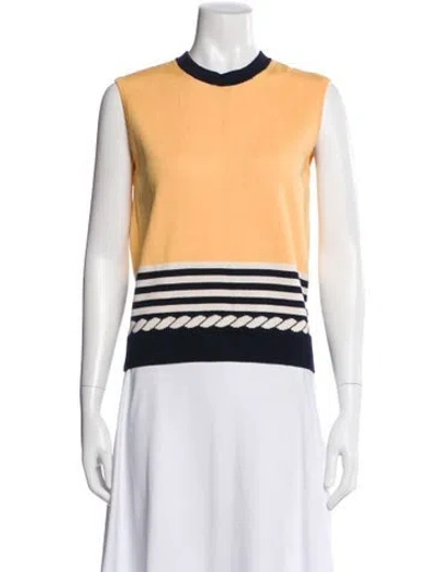Pre-owned St John Striped Crew Neck Top In Yellow