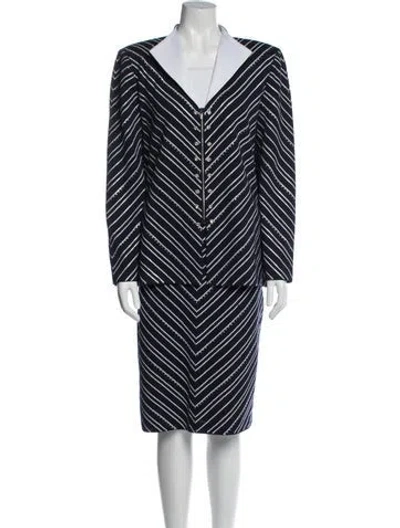 Pre-owned St John Striped Crystal Embellishments Skirt Suit In Blue