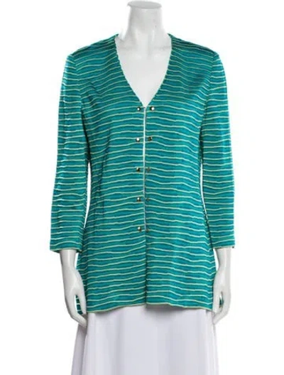 Pre-owned St John Striped Evening Jacket In Green