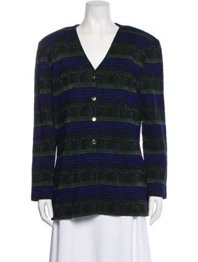 Pre-owned St John Striped Evening Jacket In Green