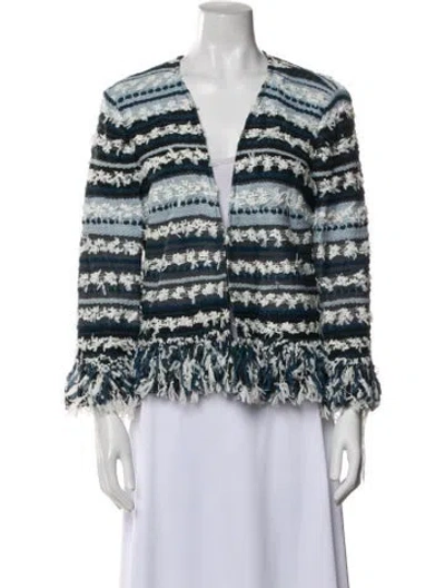 Pre-owned St John Striped Faux Fur Jacket In Blue