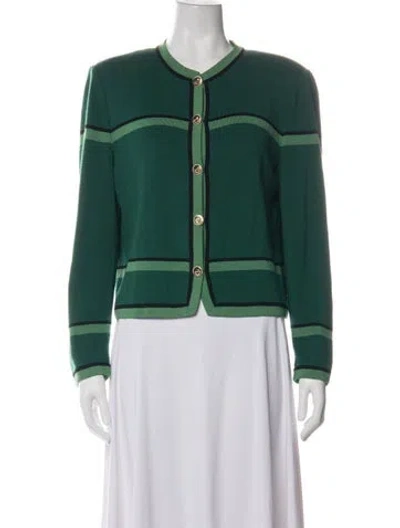Pre-owned St John Striped Jacket In Green