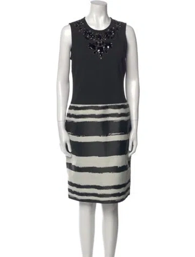 Pre-owned St John Striped Knee-length Dress In Black