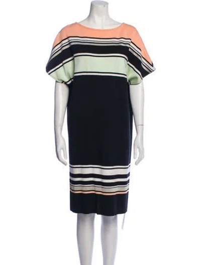 Pre-owned St John Striped Knee-length Dress In Black