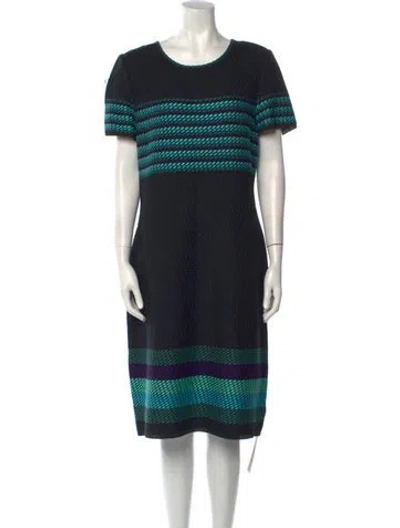 Pre-owned St John Striped Knee-length Dress In Black