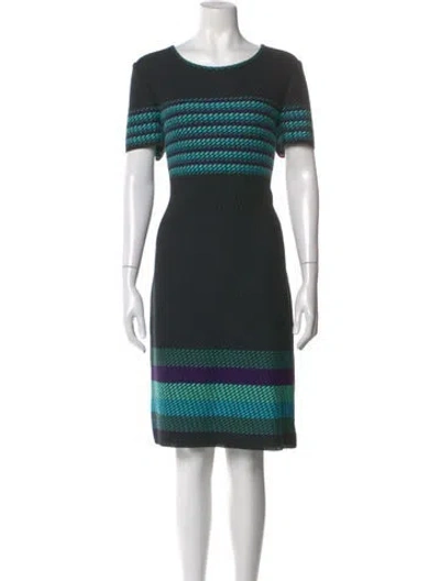Pre-owned St John Striped Knee-length Dress In Black
