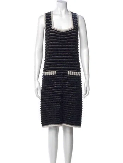 Pre-owned St John Striped Knee-length Dress In Black