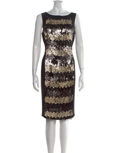 Pre-owned St John Striped Knee-length Dress In Black