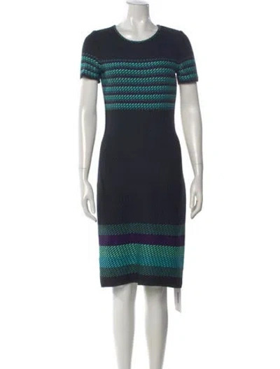 Pre-owned St John Striped Knee-length Dress In Black