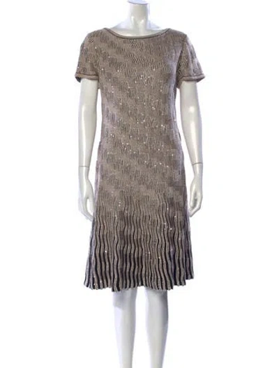 Pre-owned St John Striped Knee-length Dress In Black