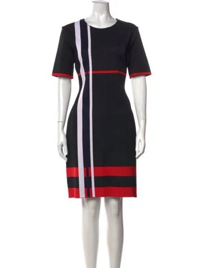 Pre-owned St John Striped Knee-length Dress In Black