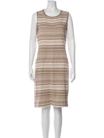 Pre-owned St John Striped Knee-length Dress In Brown